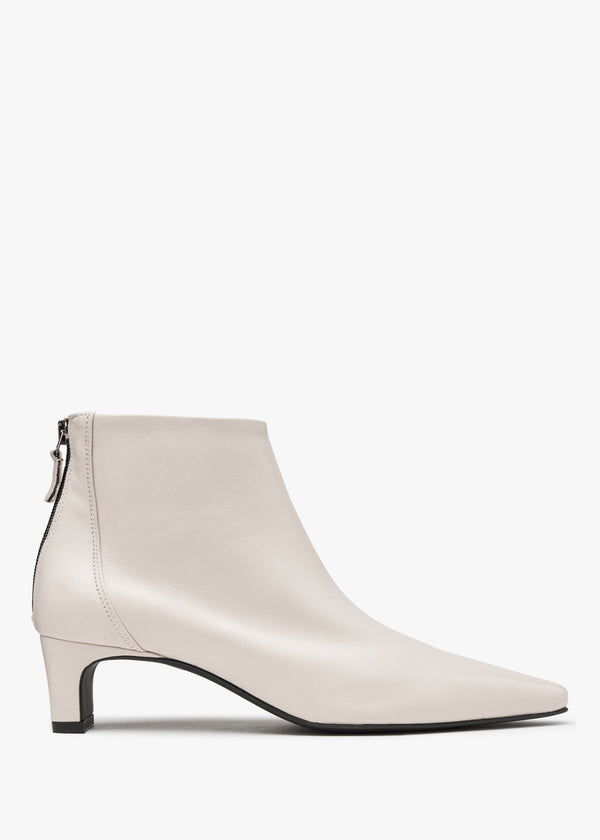 Sedda Cream Leather Low Heel Ankle Boots