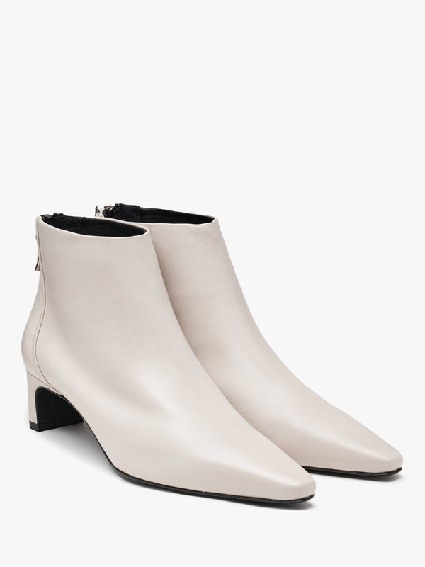 Sedda Cream Leather Low Heel Ankle Boots