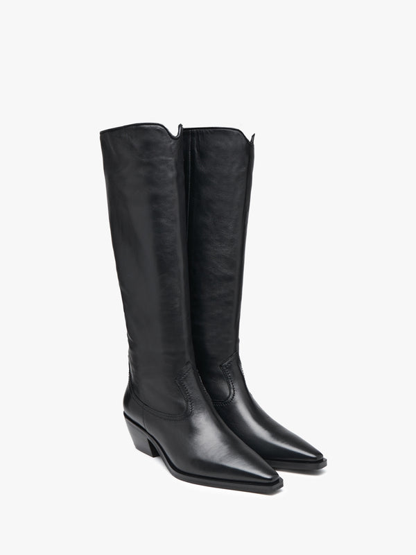 Skira Black Leather Western Knee Boots