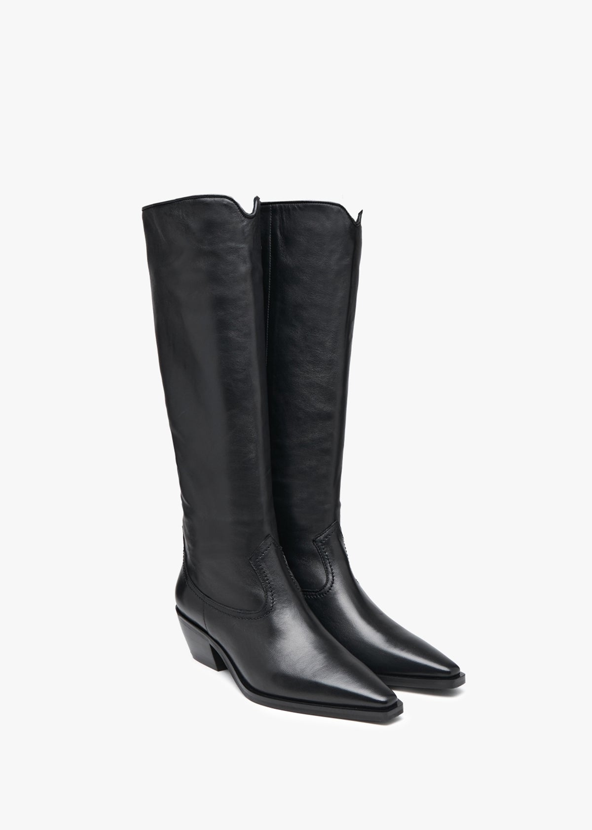 Skira Black Leather Western Knee Boots