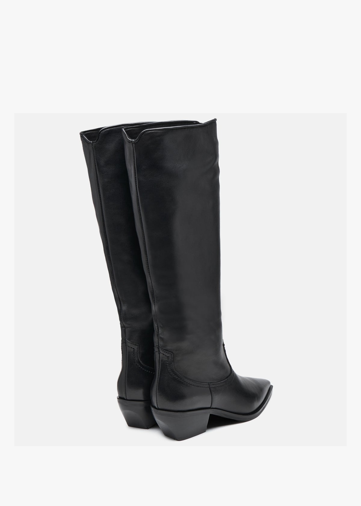 Skira Black Leather Western Knee Boots