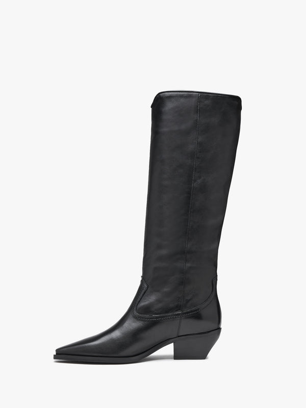 Skira Black Leather Western Knee Boots