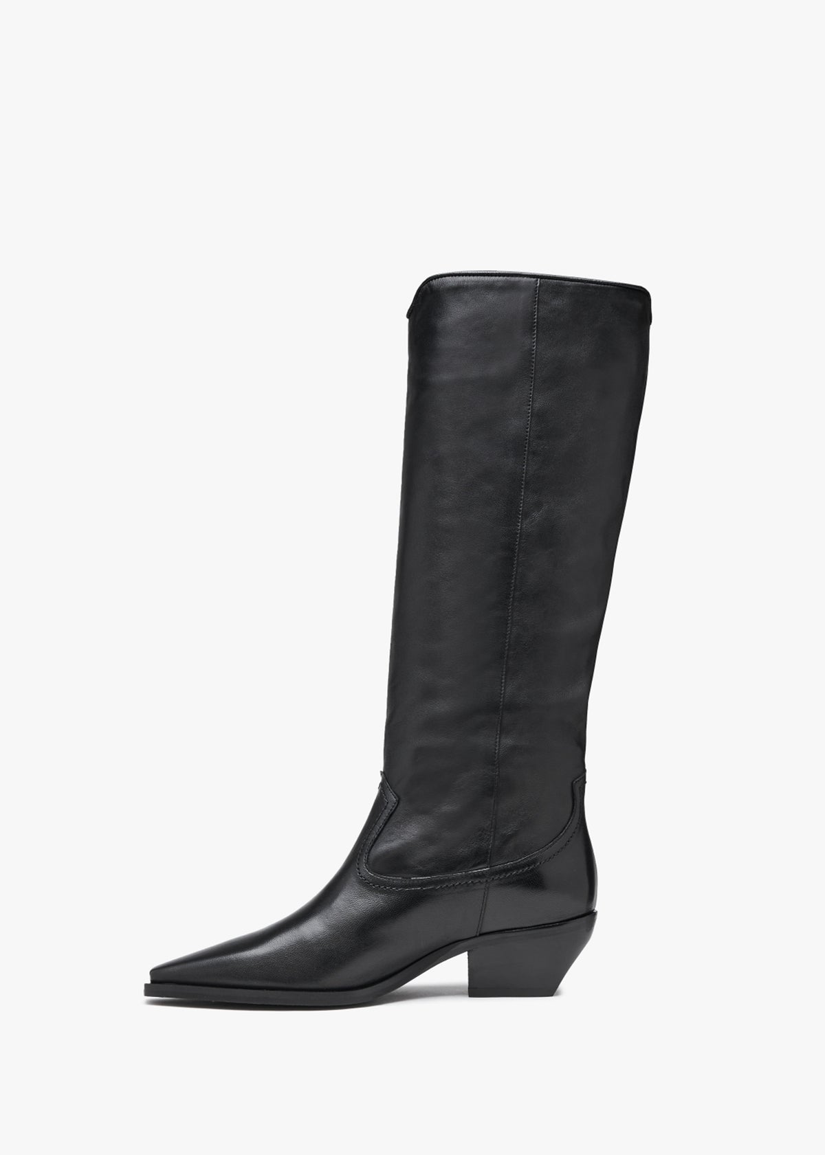 Skira Black Leather Western Knee Boots