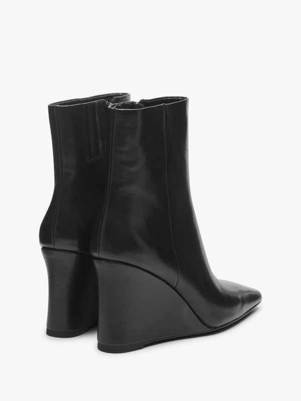 Spire Black Leather Wedge Ankle Boots
