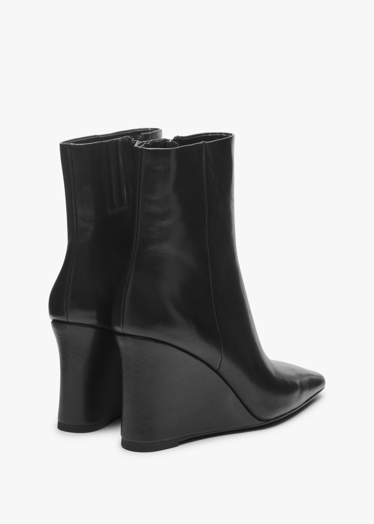 Spire Black Leather Wedge Ankle Boots