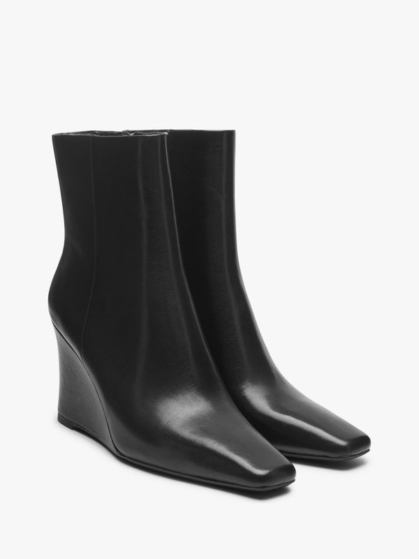 Spire Black Leather Wedge Ankle Boots