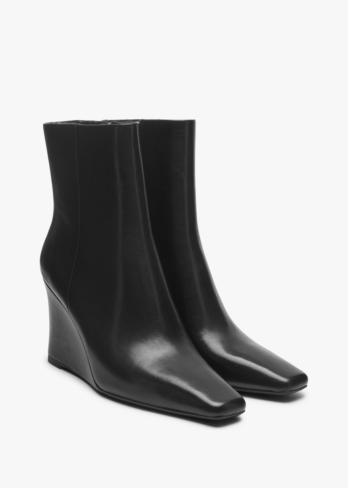 Spire Black Leather Wedge Ankle Boots