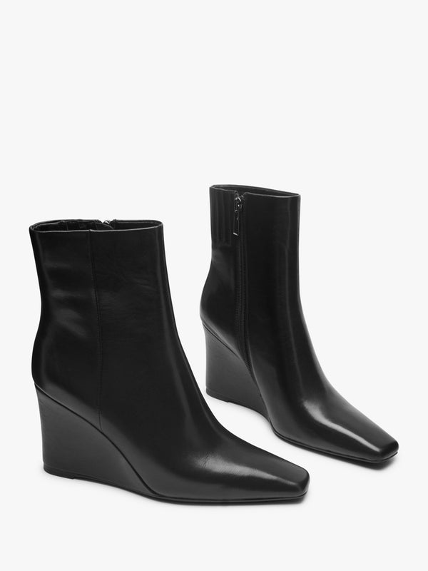 Spire Black Leather Wedge Ankle Boots