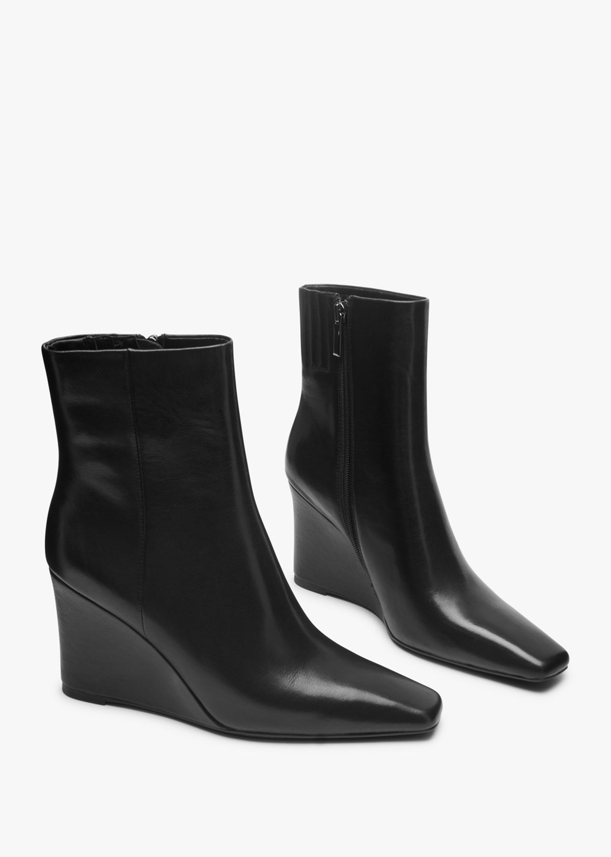 Spire Black Leather Wedge Ankle Boots
