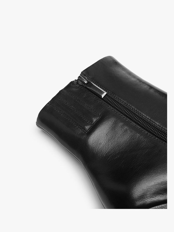Spire Black Leather Wedge Ankle Boots