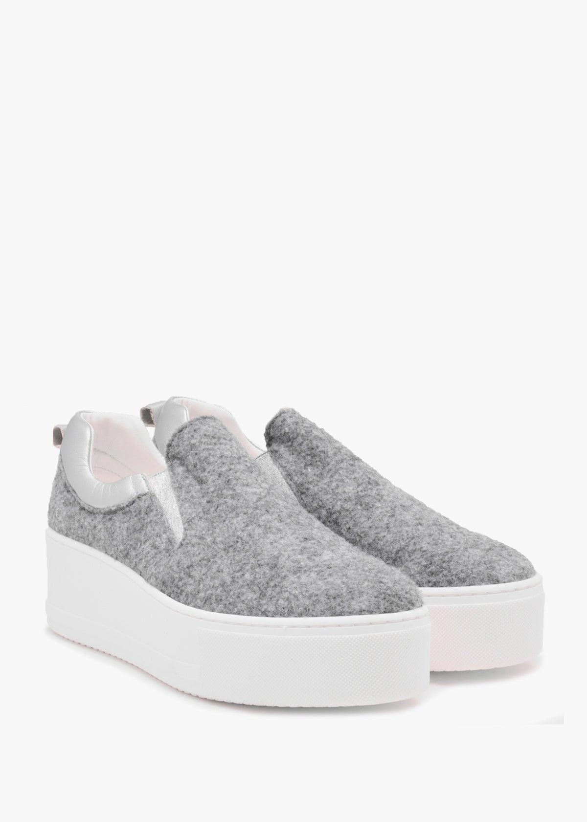 Teltro Grey Felt Flatform Slip On Trainers