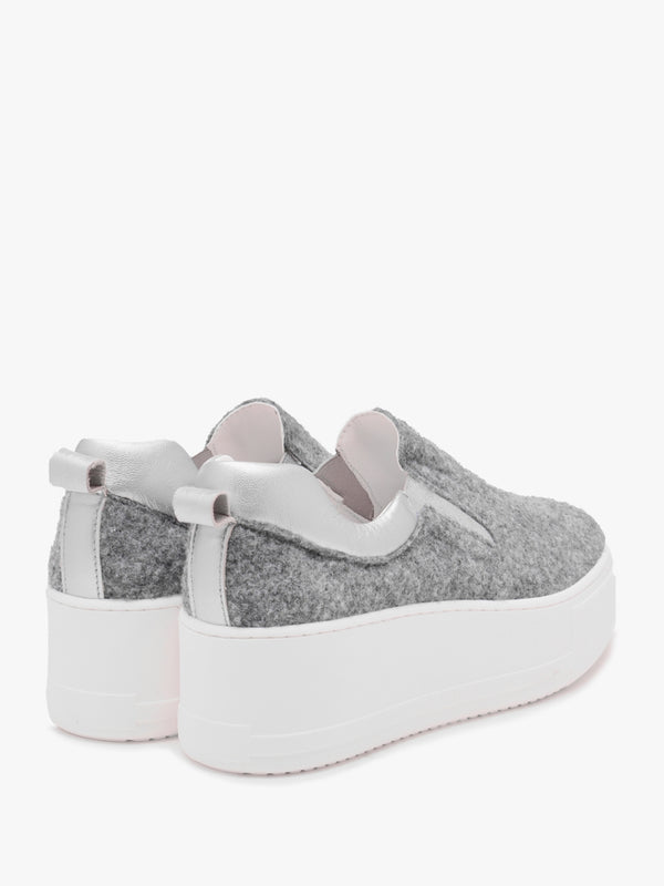 Teltro Grey Felt Flatform Slip On Trainers