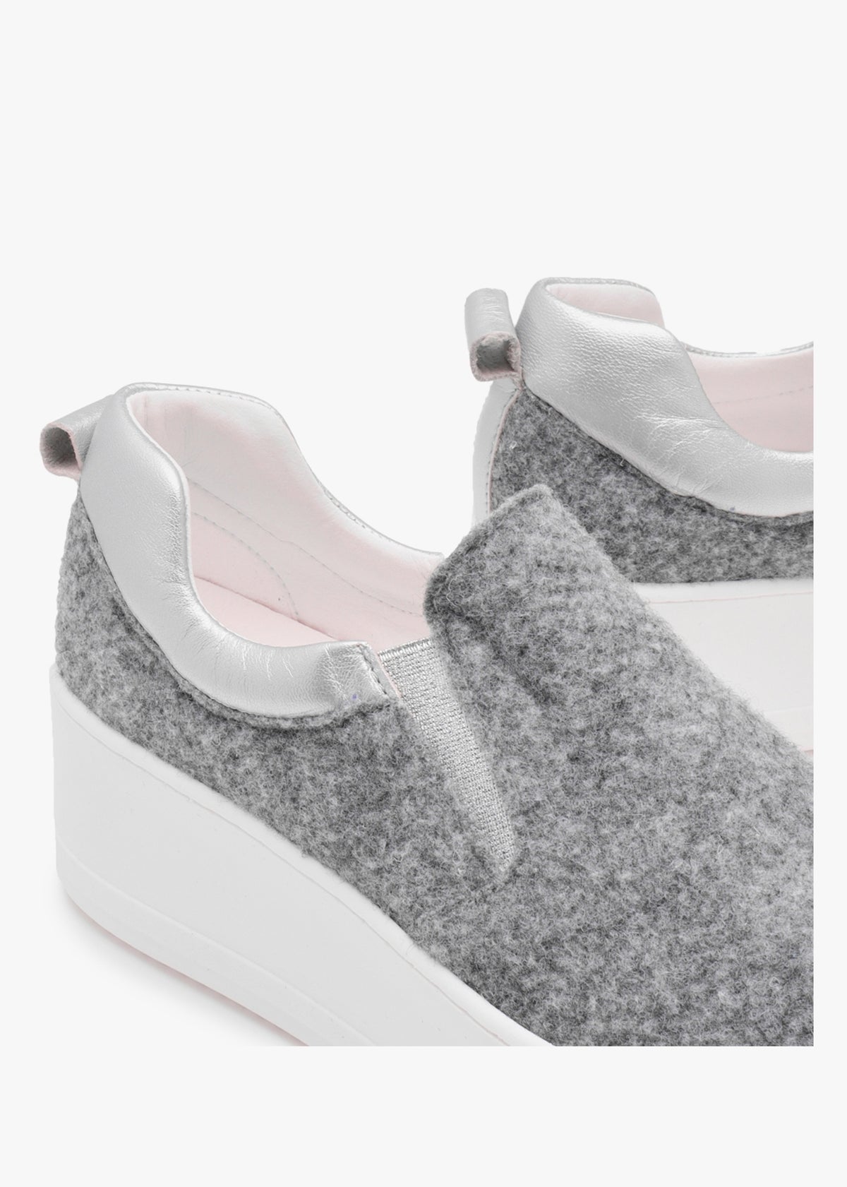 Teltro Grey Felt Flatform Slip On Trainers