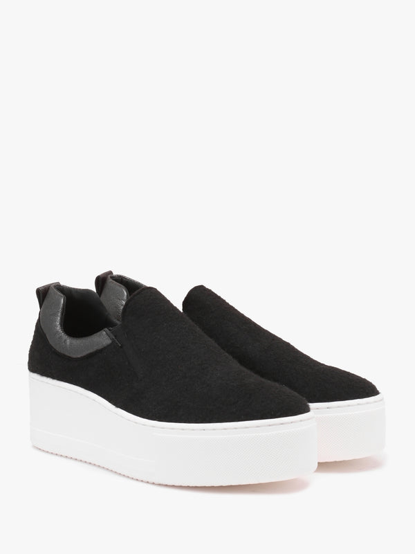 Teltro Black Felt Flatform Slip On Trainers