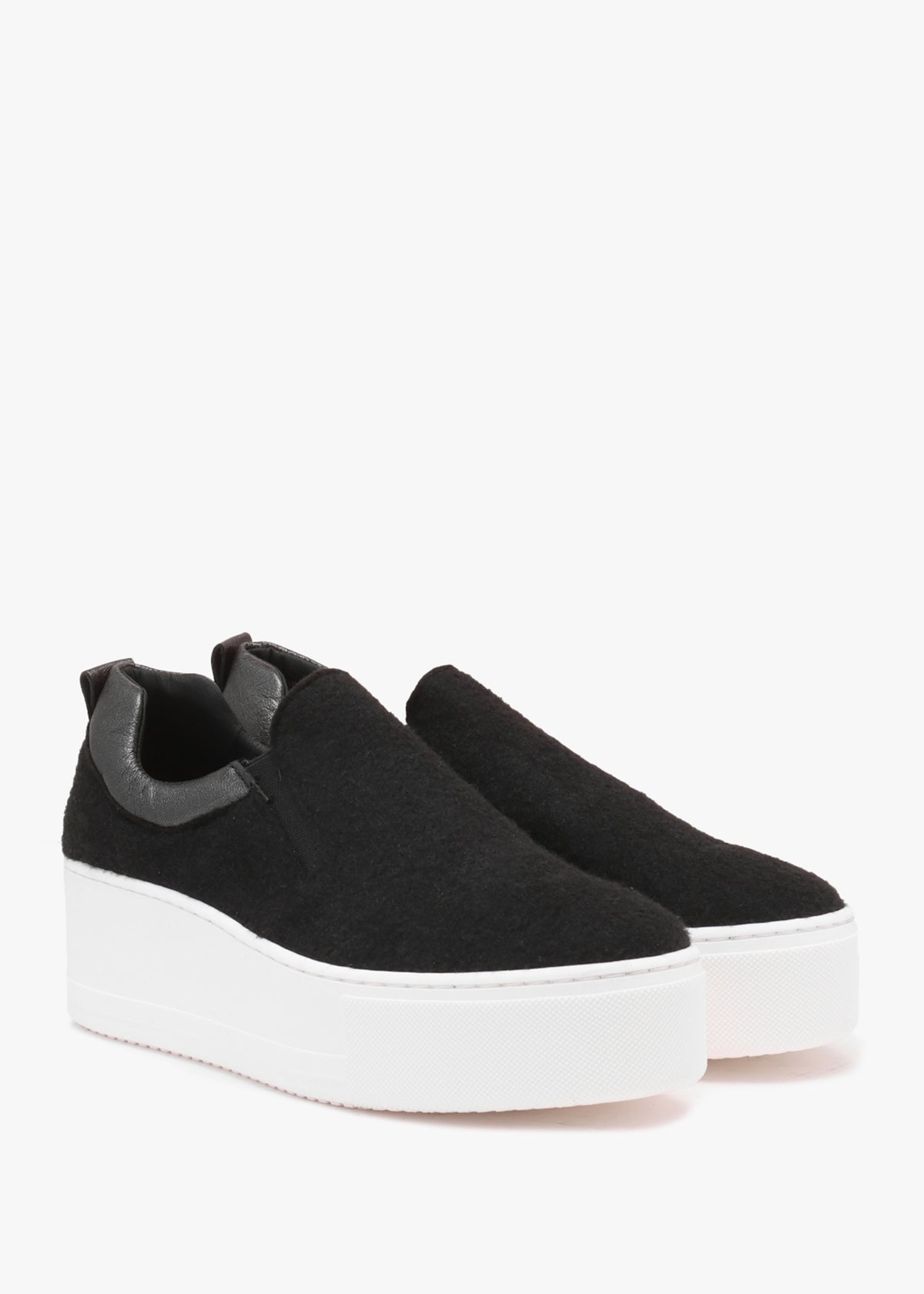Teltro Black Felt Flatform Slip On Trainers