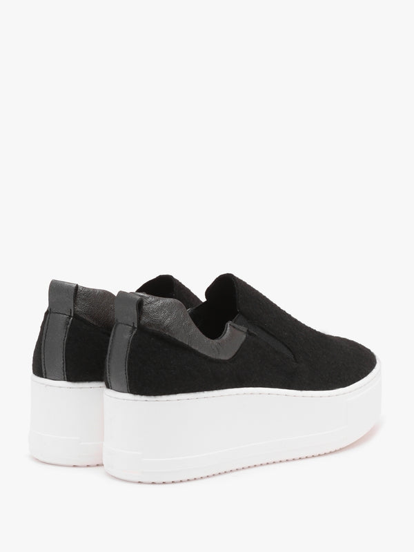Teltro Black Felt Flatform Slip On Trainers