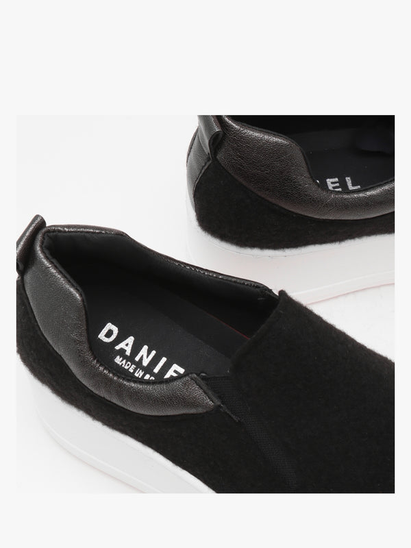 Teltro Black Felt Flatform Slip On Trainers