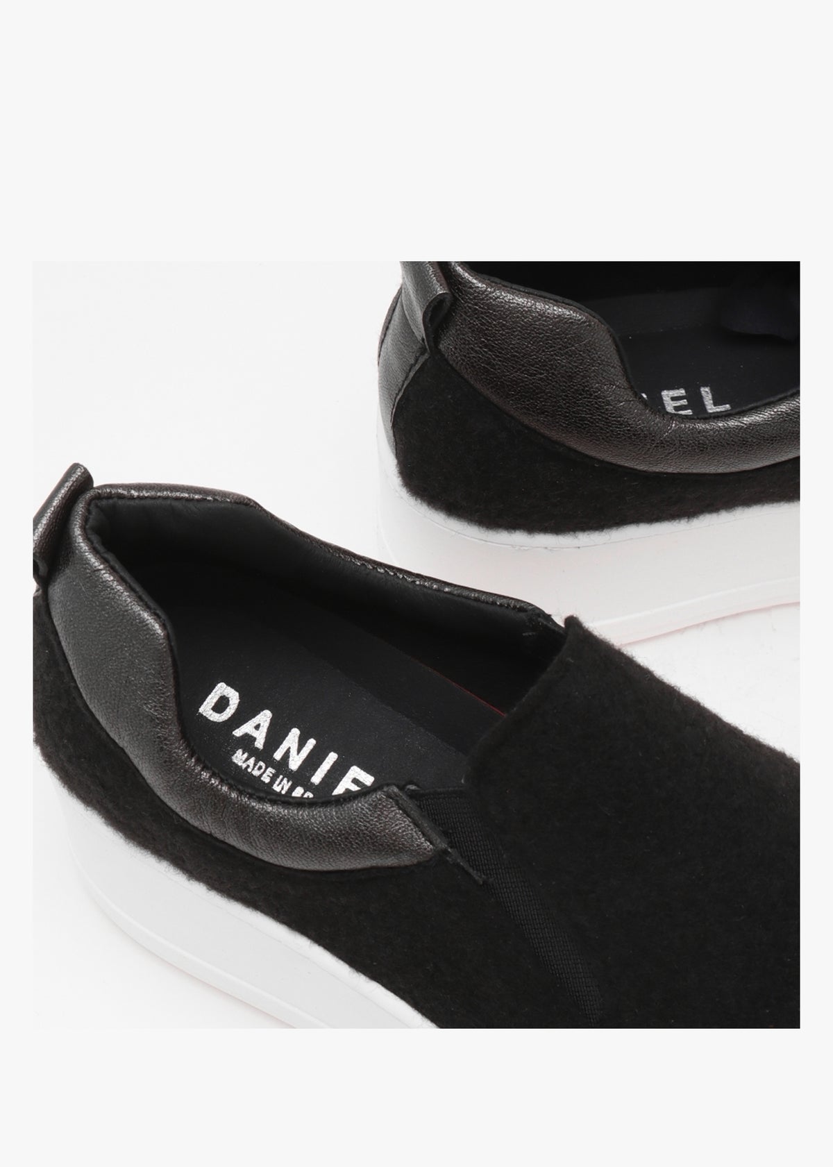 Teltro Black Felt Flatform Slip On Trainers