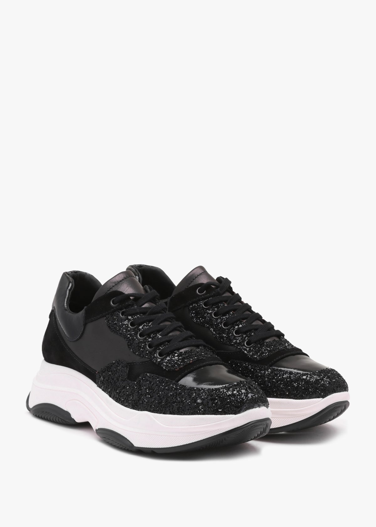 Tipto Black Suede & Leather Glitter Chunky Trainers