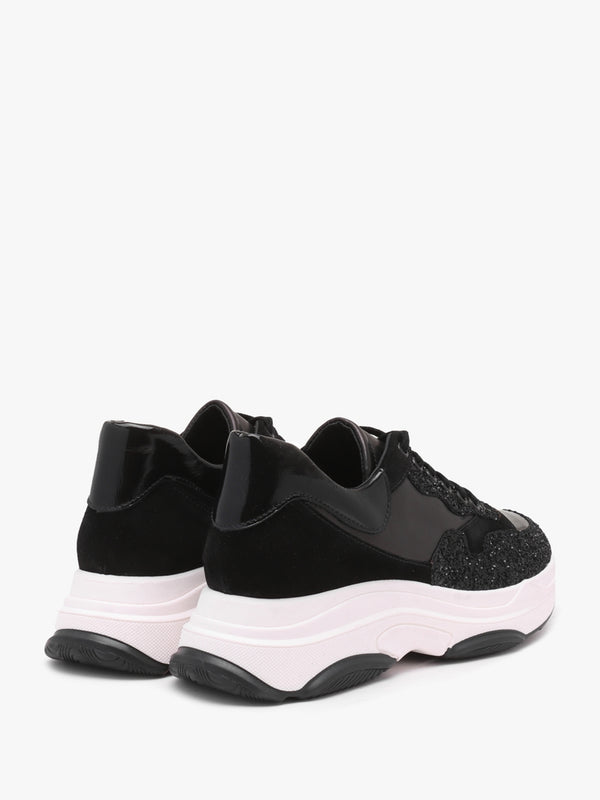 Tipto Black Suede & Leather Glitter Chunky Trainers