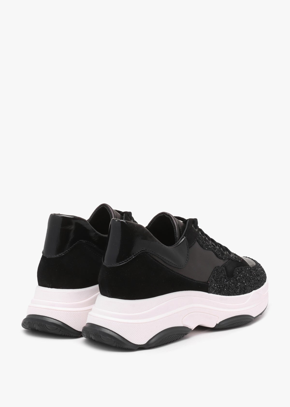 Tipto Black Suede & Leather Glitter Chunky Trainers