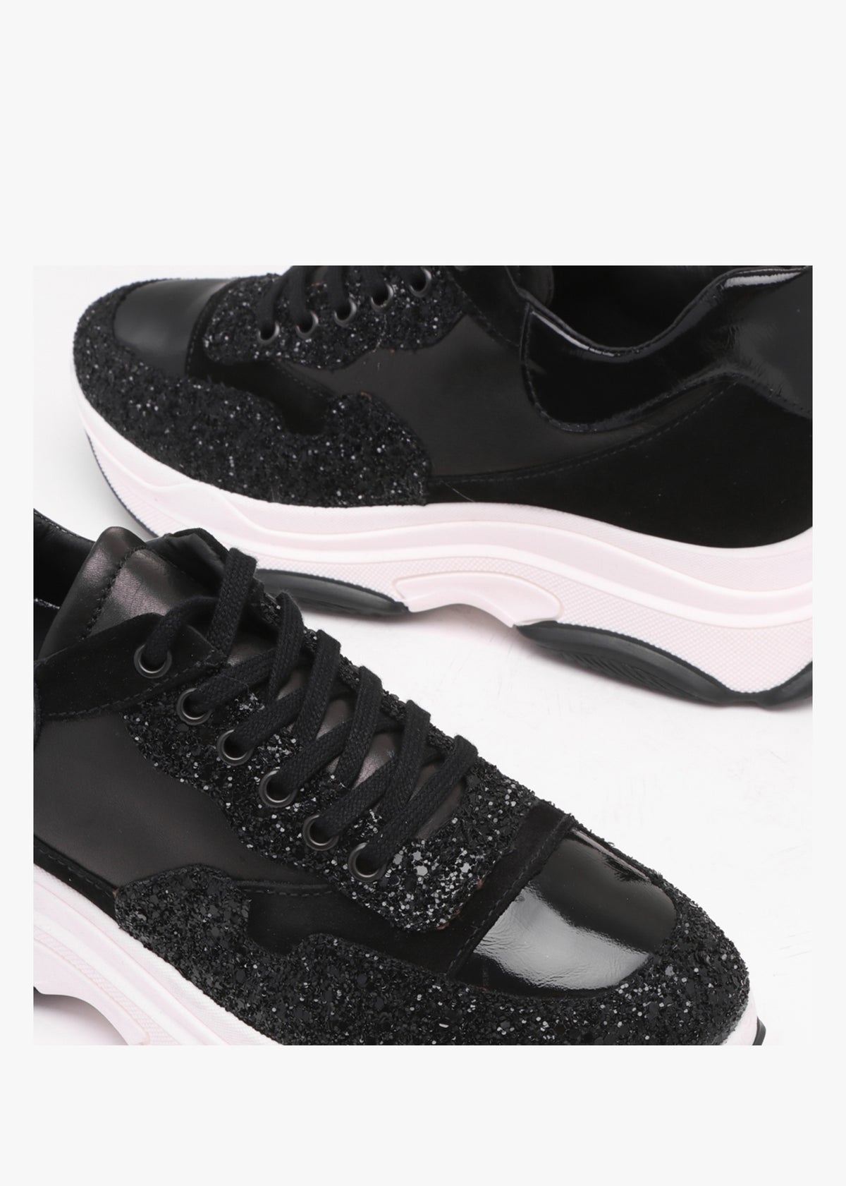 Tipto Black Suede & Leather Glitter Chunky Trainers