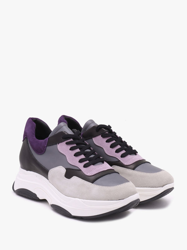 Tipto Grey Suede & Leather Bi-Colour Chunky Trainers