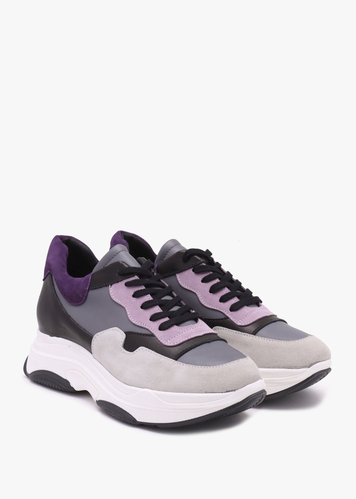 Tipto Grey Suede & Leather Bi-Colour Chunky Trainers