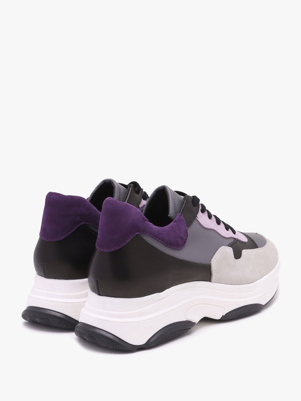 Tipto Grey Suede & Leather Bi-Colour Chunky Trainers
