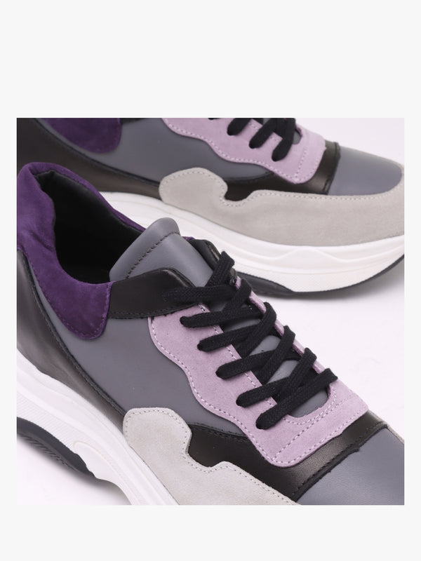 Tipto Grey Suede & Leather Bi-Colour Chunky Trainers