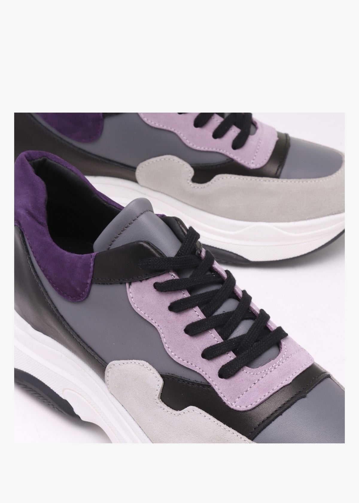 Tipto Grey Suede & Leather Bi-Colour Chunky Trainers