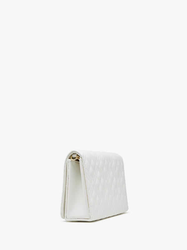 Diamond Quilt Flapover Off White Cross-Body Bag