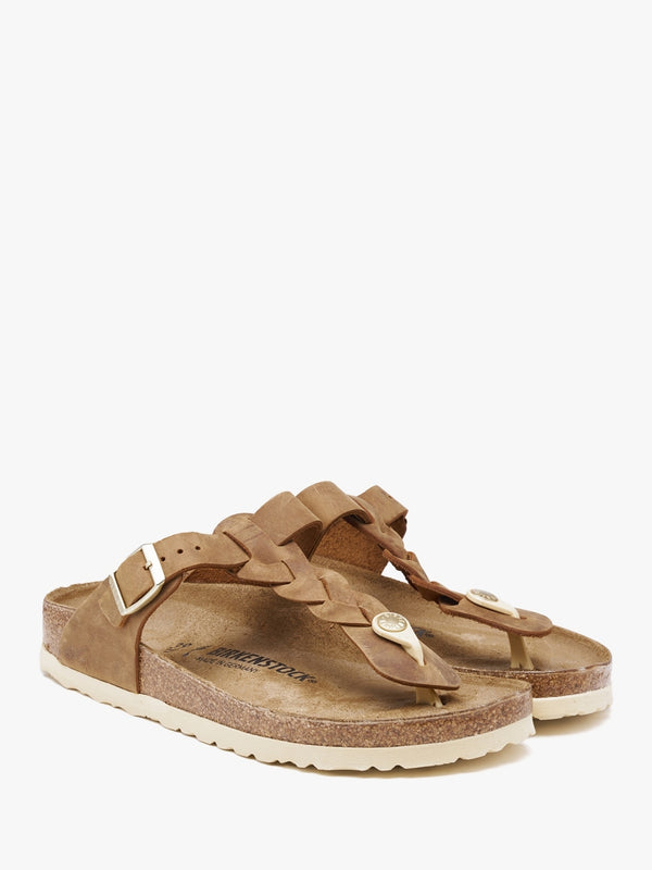 Gizeh Braided Cognac Oiled Leather Toe Post Sandals