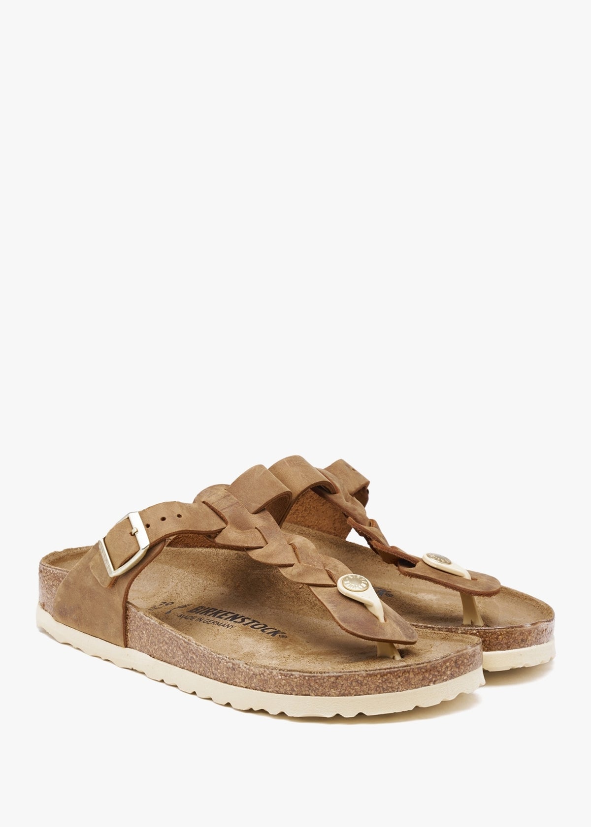 Gizeh Braided Cognac Oiled Leather Toe Post Sandals