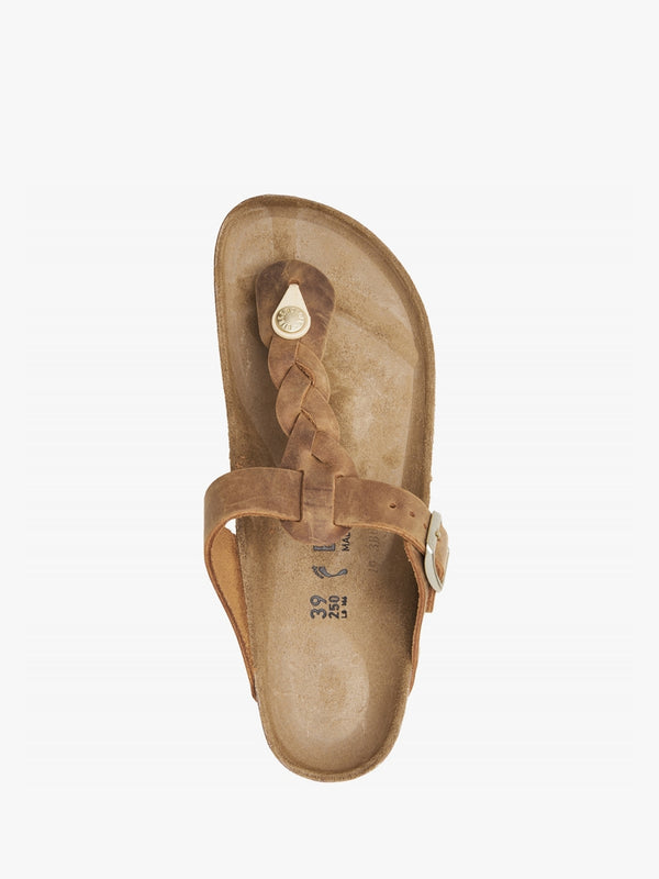 Gizeh Braided Cognac Oiled Leather Toe Post Sandals