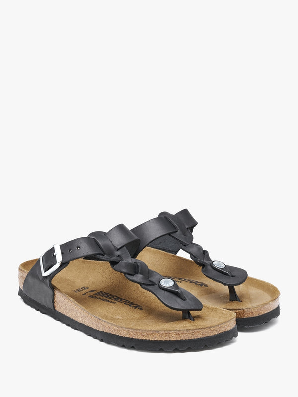 Gizeh Braided Black Oiled Leather Toe Post Sandals