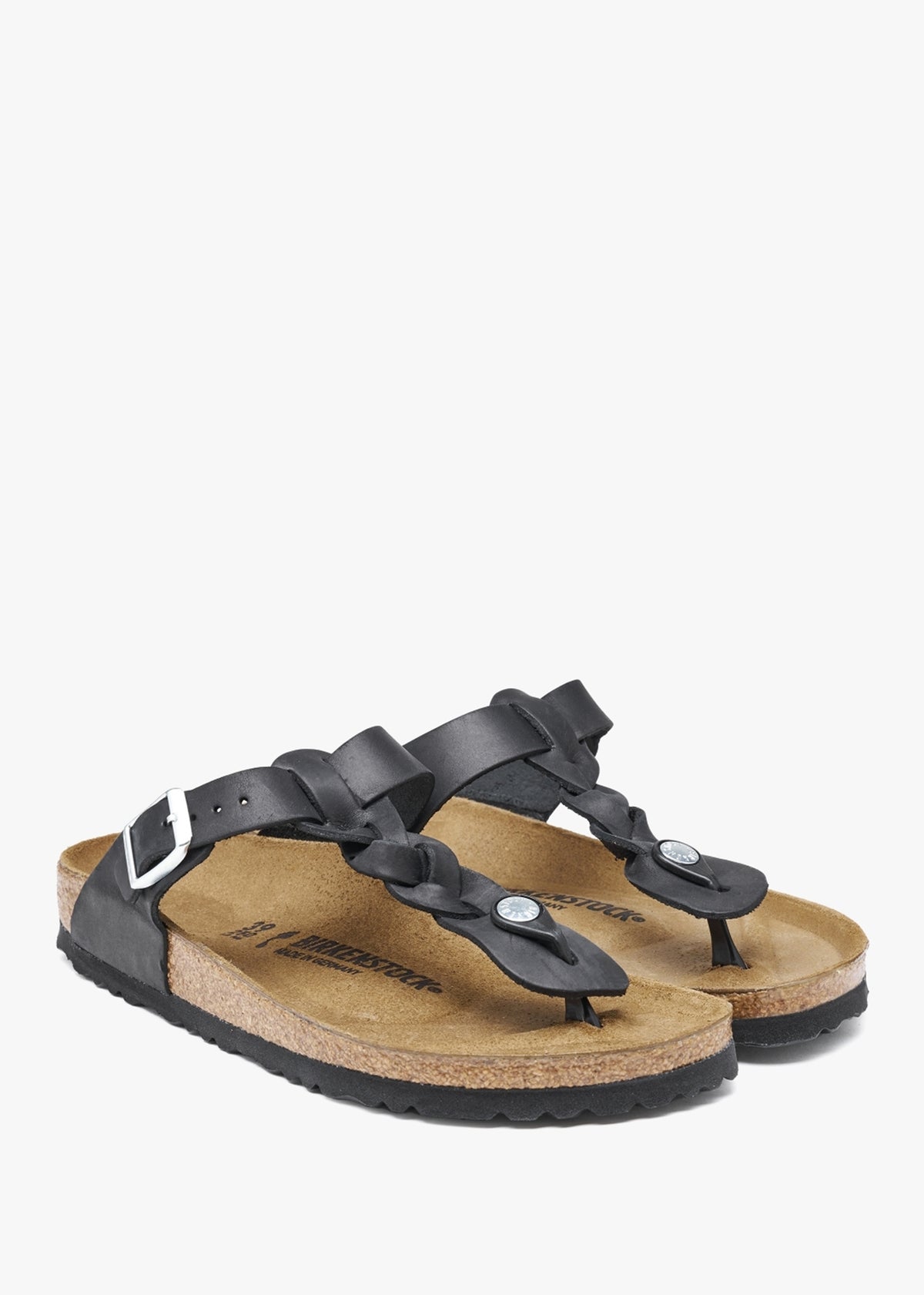 Gizeh Braided Black Oiled Leather Toe Post Sandals