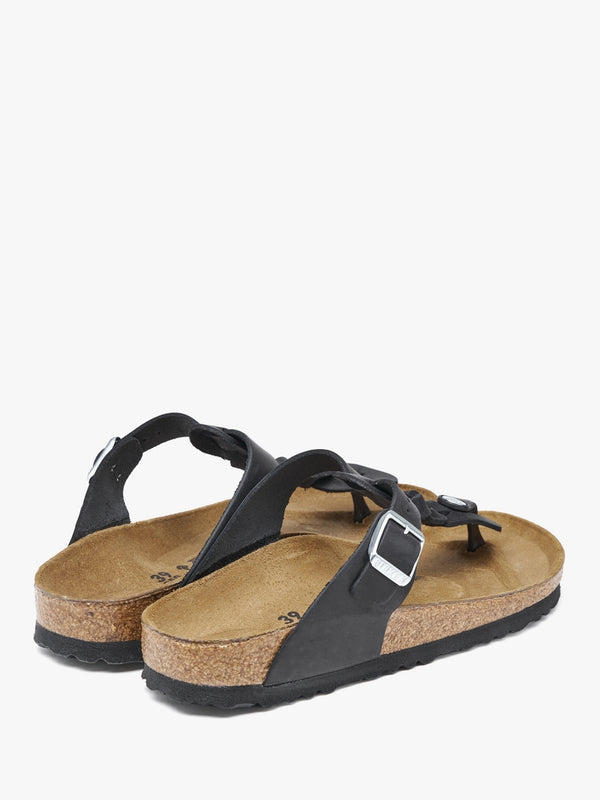 Gizeh Braided Black Oiled Leather Toe Post Sandals