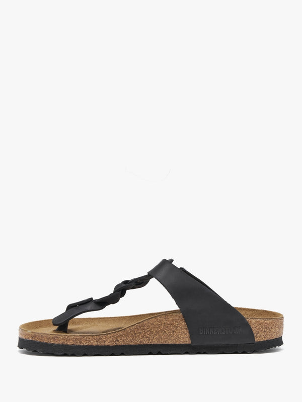Gizeh Braided Black Oiled Leather Toe Post Sandals
