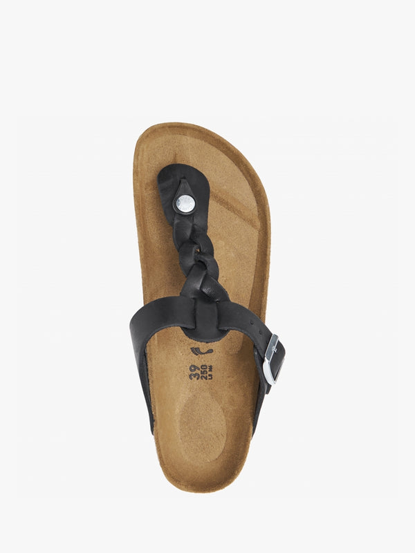 Gizeh Braided Black Oiled Leather Toe Post Sandals