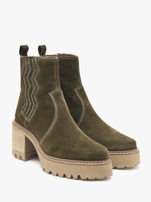 Airedale Khaki Suede Platform Heeled Boots