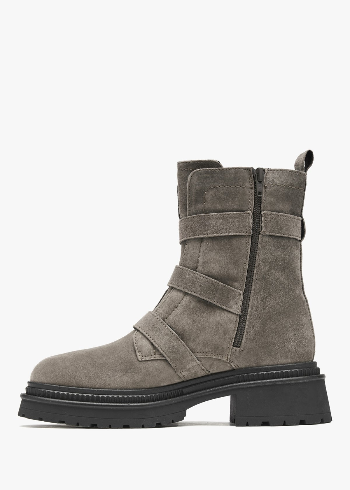 Akita Grey Suede Jeweled Biker Boots