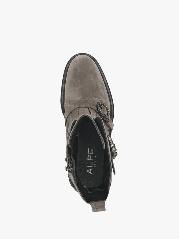 Akita Grey Suede Jeweled Biker Boots