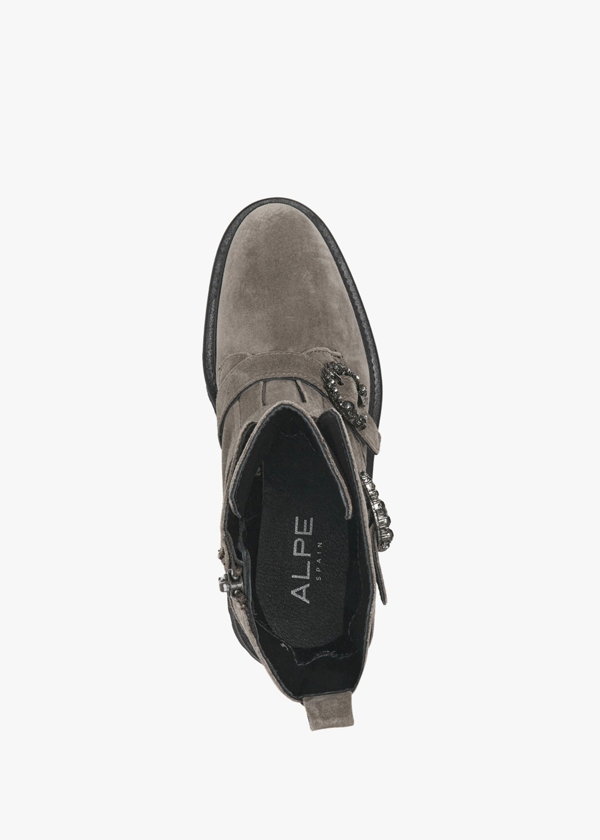 Akita Grey Suede Jeweled Biker Boots