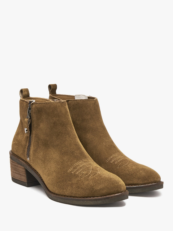 Ackie Tan Suede Western Ankle Boots