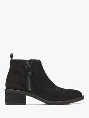 Ackie Black Suede Western Ankle Boots