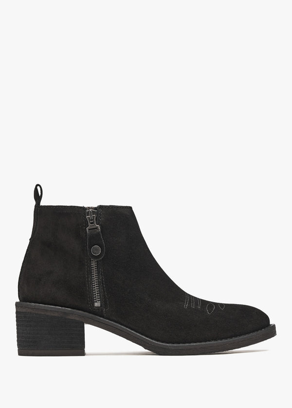 Ackie Black Suede Western Ankle Boots