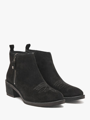 Ackie Black Suede Western Ankle Boots