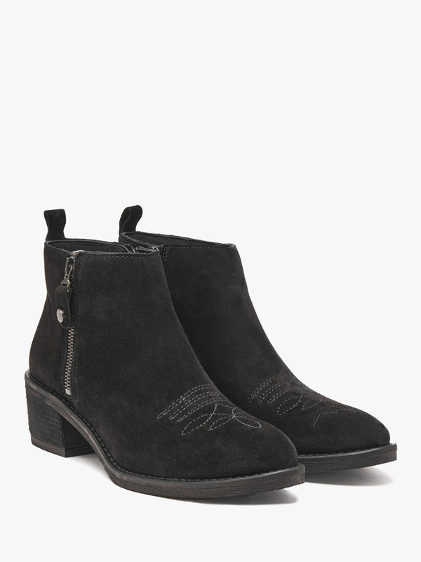 Ackie Black Suede Western Ankle Boots