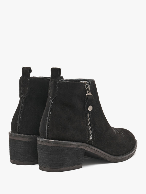 Ackie Black Suede Western Ankle Boots